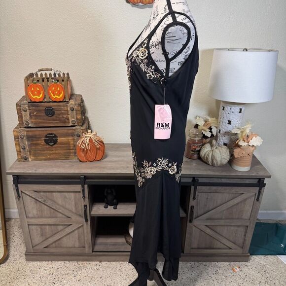 VTG Y2k R&M Richards Beaded Embroidered Floral Asymmetrical Midi Dress 10 Fairy - Picture 4 of 10